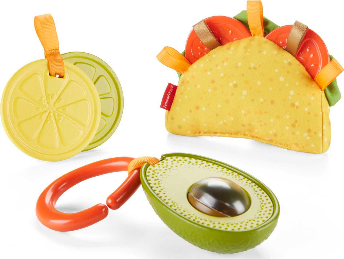 Fisher-Price Baby Toys Taco Tuesday Set 3 Pretend Food Rattle & Sensory Activities for Newborns Ages 3+ Months