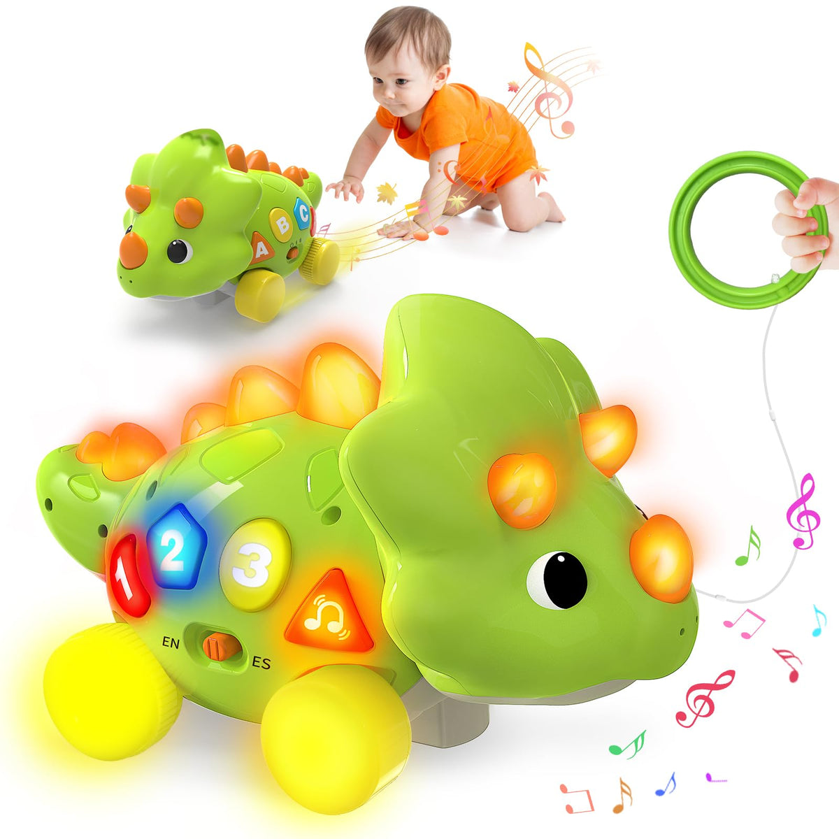 Baby Toys for 1 Year Old Boy Gir - Bilingual Musical Dinosaur Toy Touch & Go Musical Light Crawling Educational Learning Toys for Toddlers 1-3 Christmas Birthday Gifts Baby Toys for 6-12 Months Up