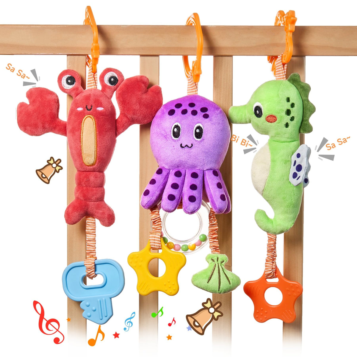 TUMAMA Baby Toys 0 3 6 12 Months Hanging Stroller Toys Soft Marine Animal