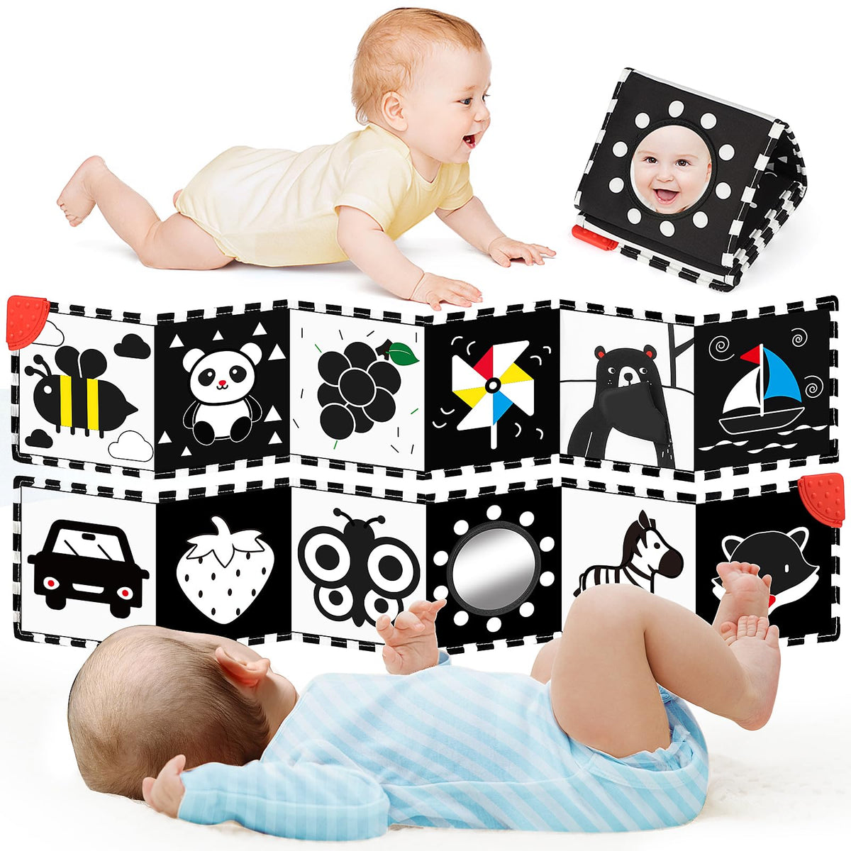 BBWOO High Contrast Baby Toys for Newborn Tummy Time Toys Black and White Baby Toys Soft Baby Book Infant Toy 0-3-6-12 Months Visual Stimulation Toy Chrismas Stocking Stuffers