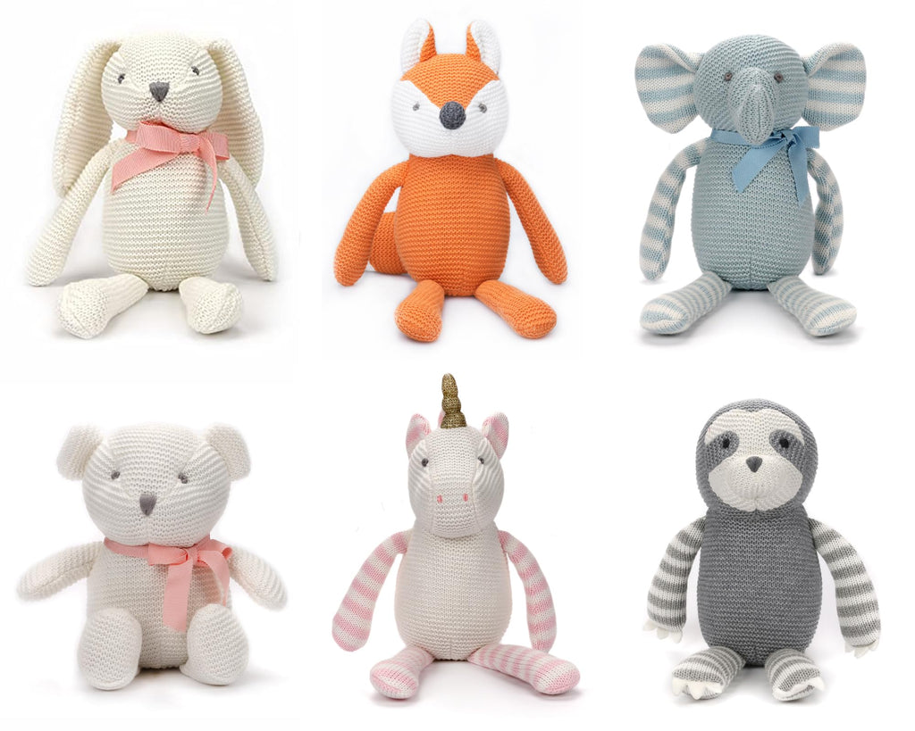 FLUFFYFUN Organic Baby Toys Assorted Stuffed Animals Bulk (6.5"-7.1" 6pcs/Set)