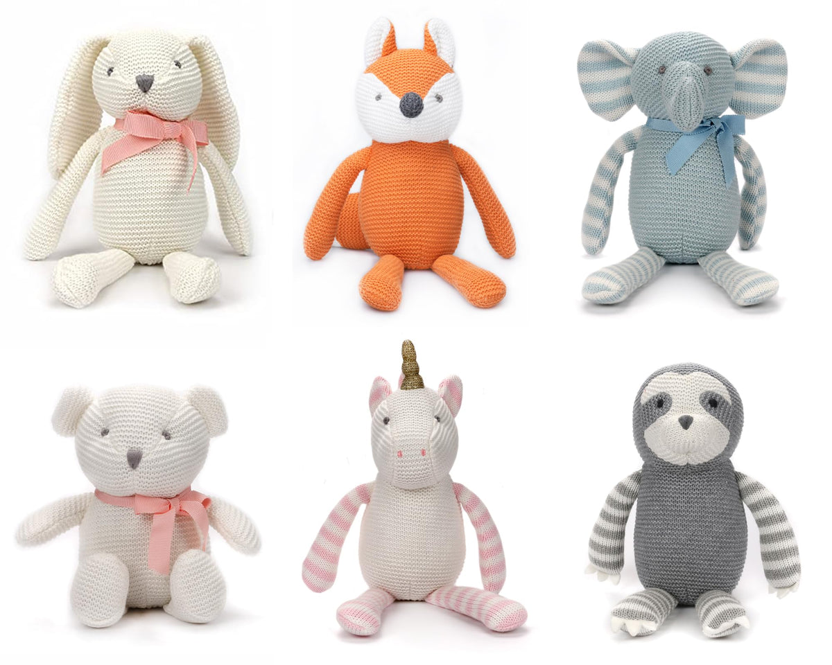 FLUFFYFUN Organic Baby Toys Assorted Stuffed Animals Bulk (6.5"-7.1" 6pcs/Set)